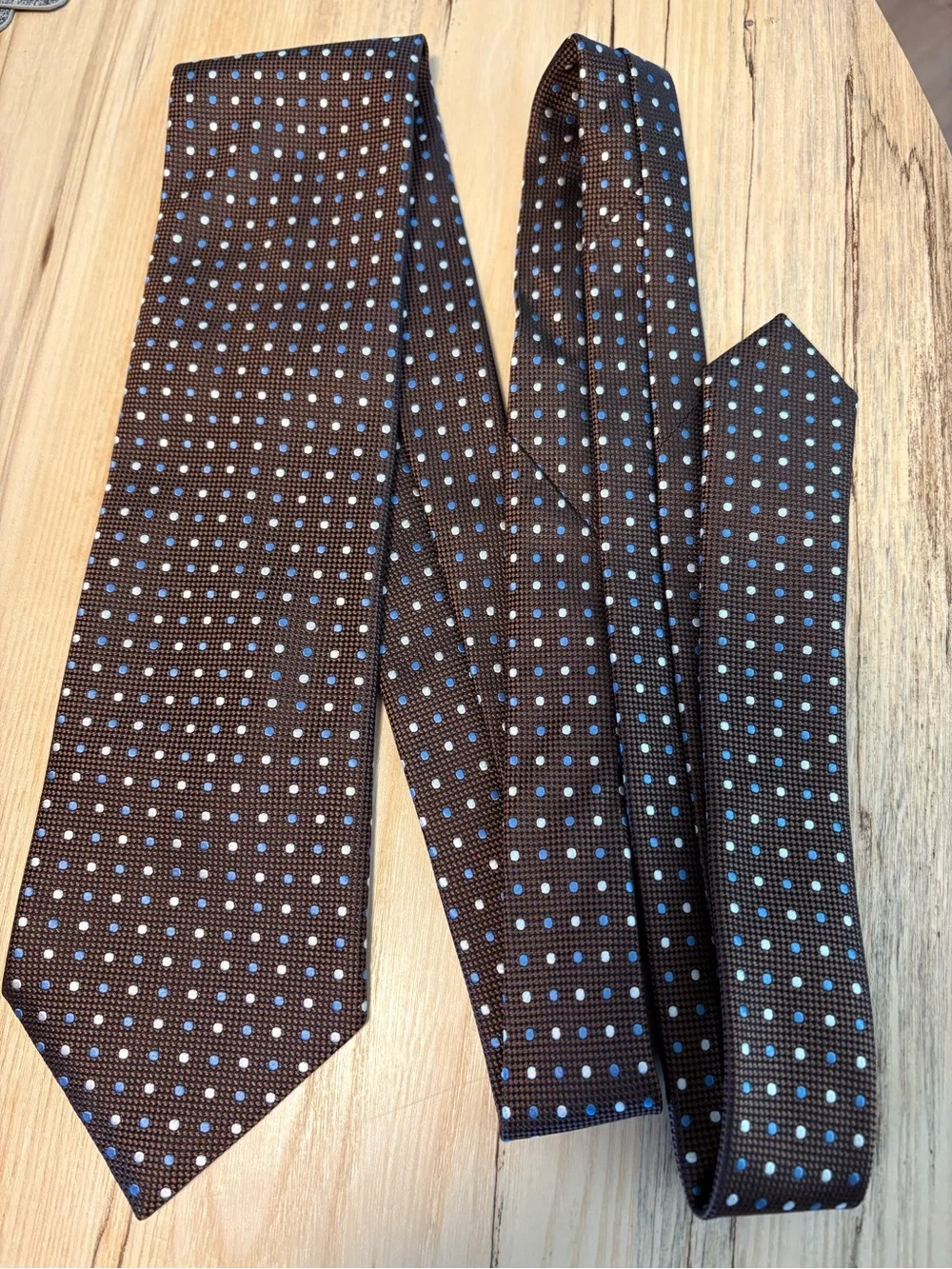 Ermenegildo Zegna Brown Tie with Blue and White Polka Dots